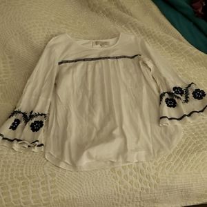 Loft cotton bell sleeve embroidered blouse